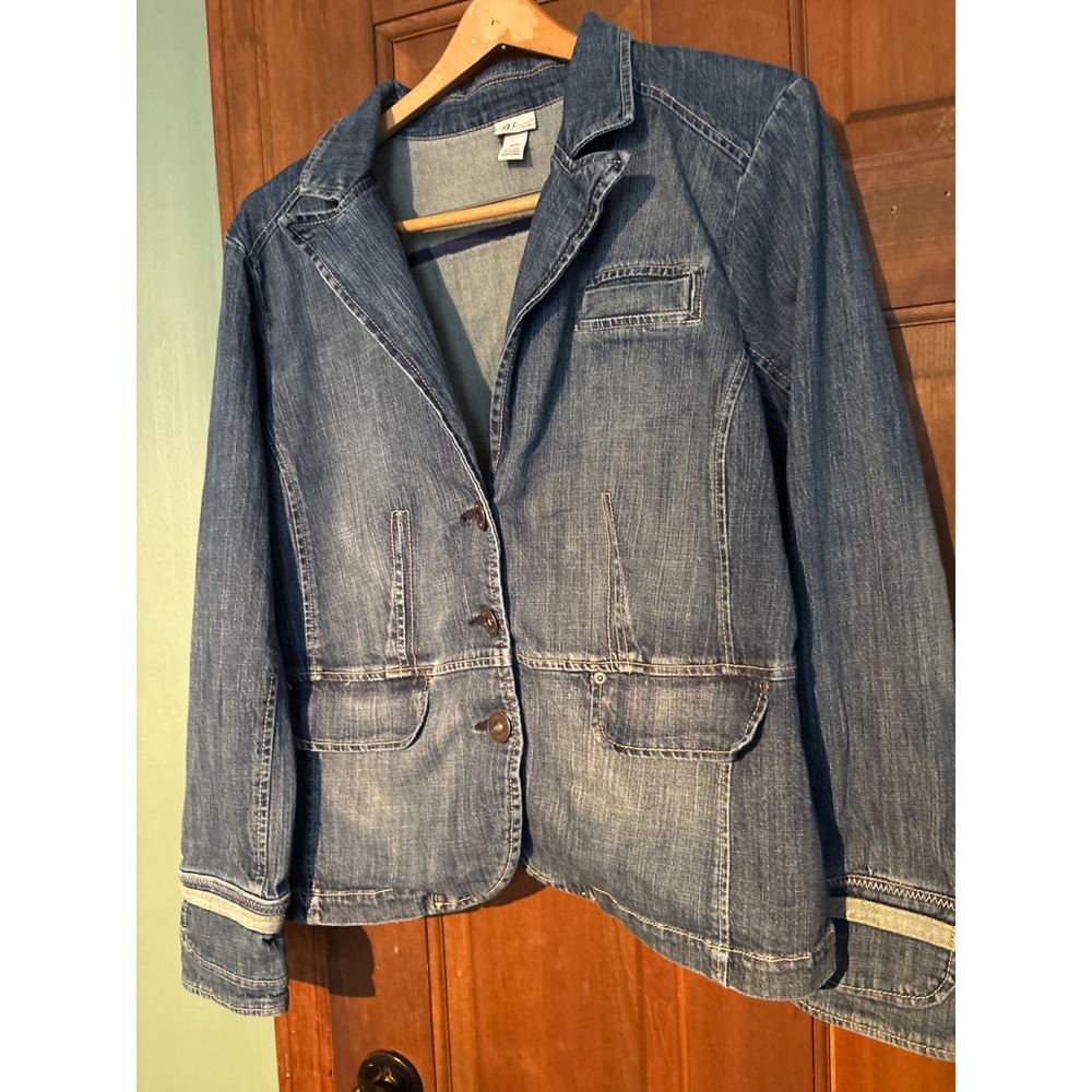 Venezia Womens Blue Denim Blazer Jacket Medium Wash 3-Button Size 18/20
